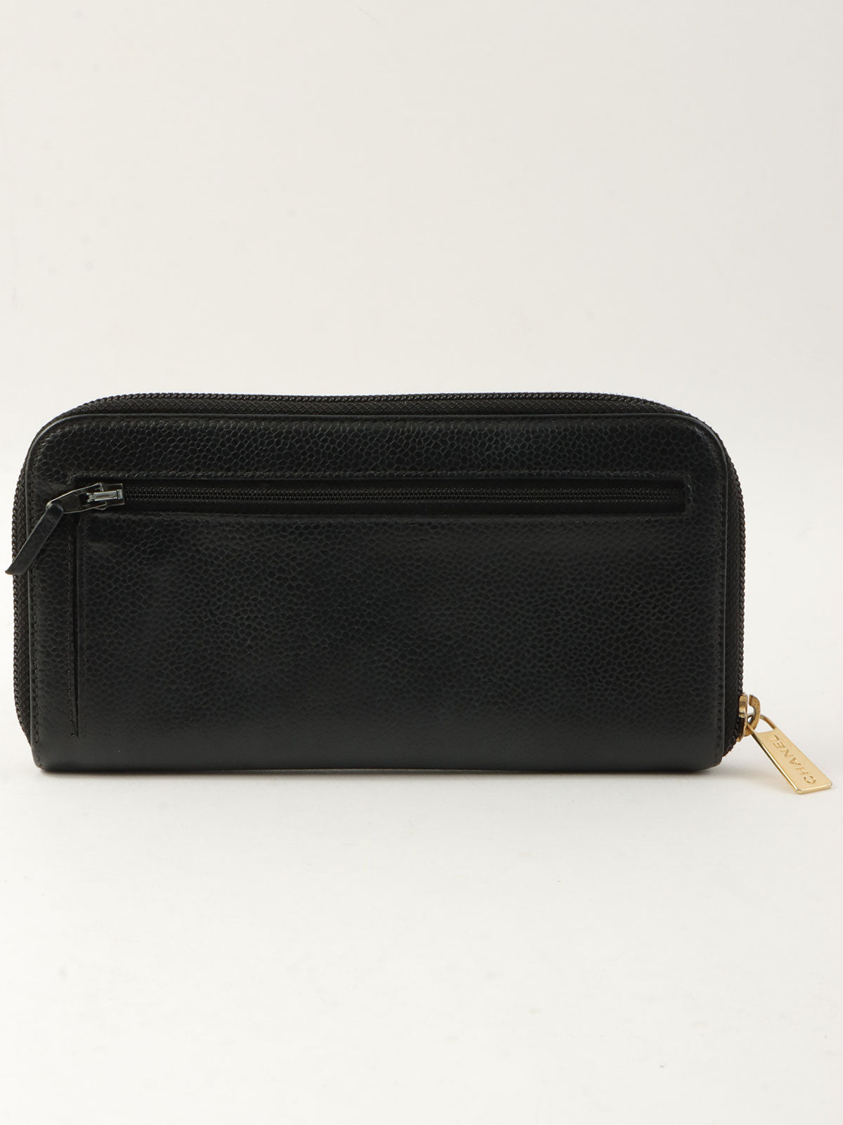 2004 Caviar Skin CC Mark Stitch Long Wallet in Black