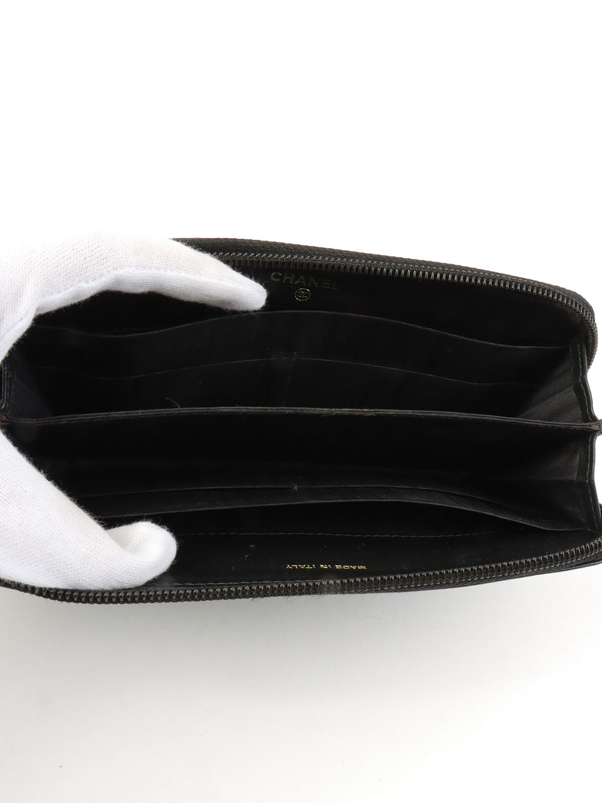 2004年頃製 キャビアスキンCCマークステッチロングウォレット ブラック