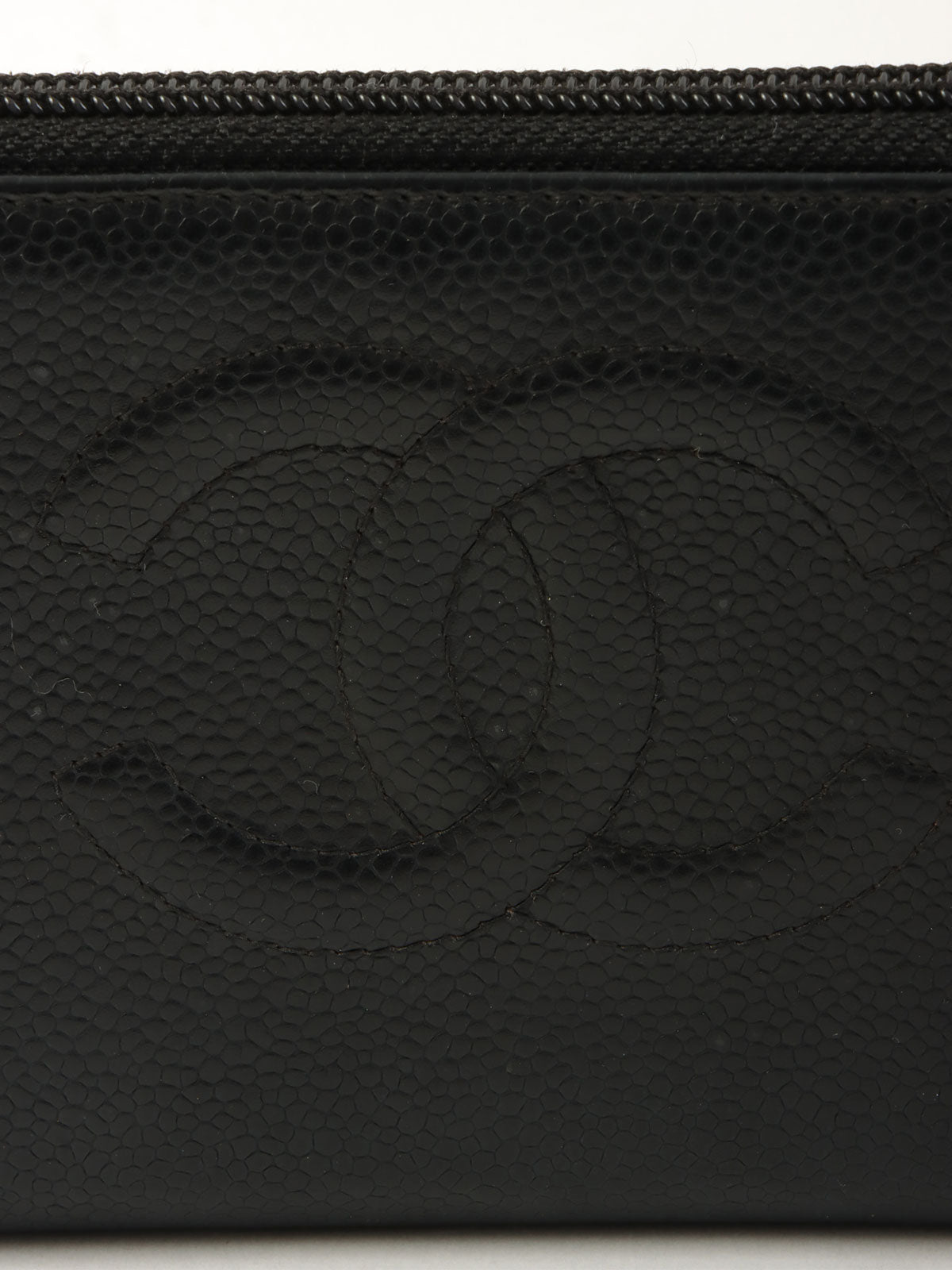 2004年頃製 キャビアスキンCCマークステッチロングウォレット ブラック