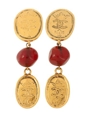 1991年製　CCマークオーバルクラウンカラーストーンスウィングイヤリング　ゴールド/ダークブラウン