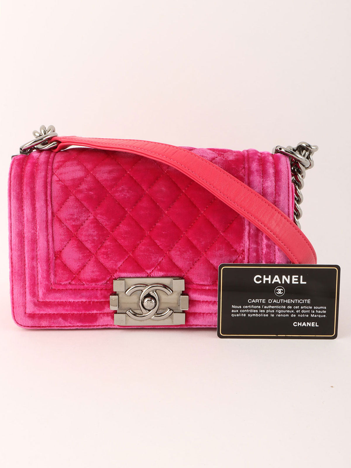 2015年頃製 ベロアボーイシャネルチェーンショルダーバッグ ピンク