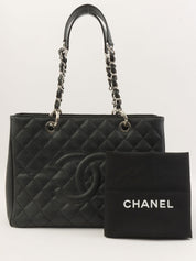 2013年頃製 キャビアスキンCCマークステッチチェーントートバッグ ブラック