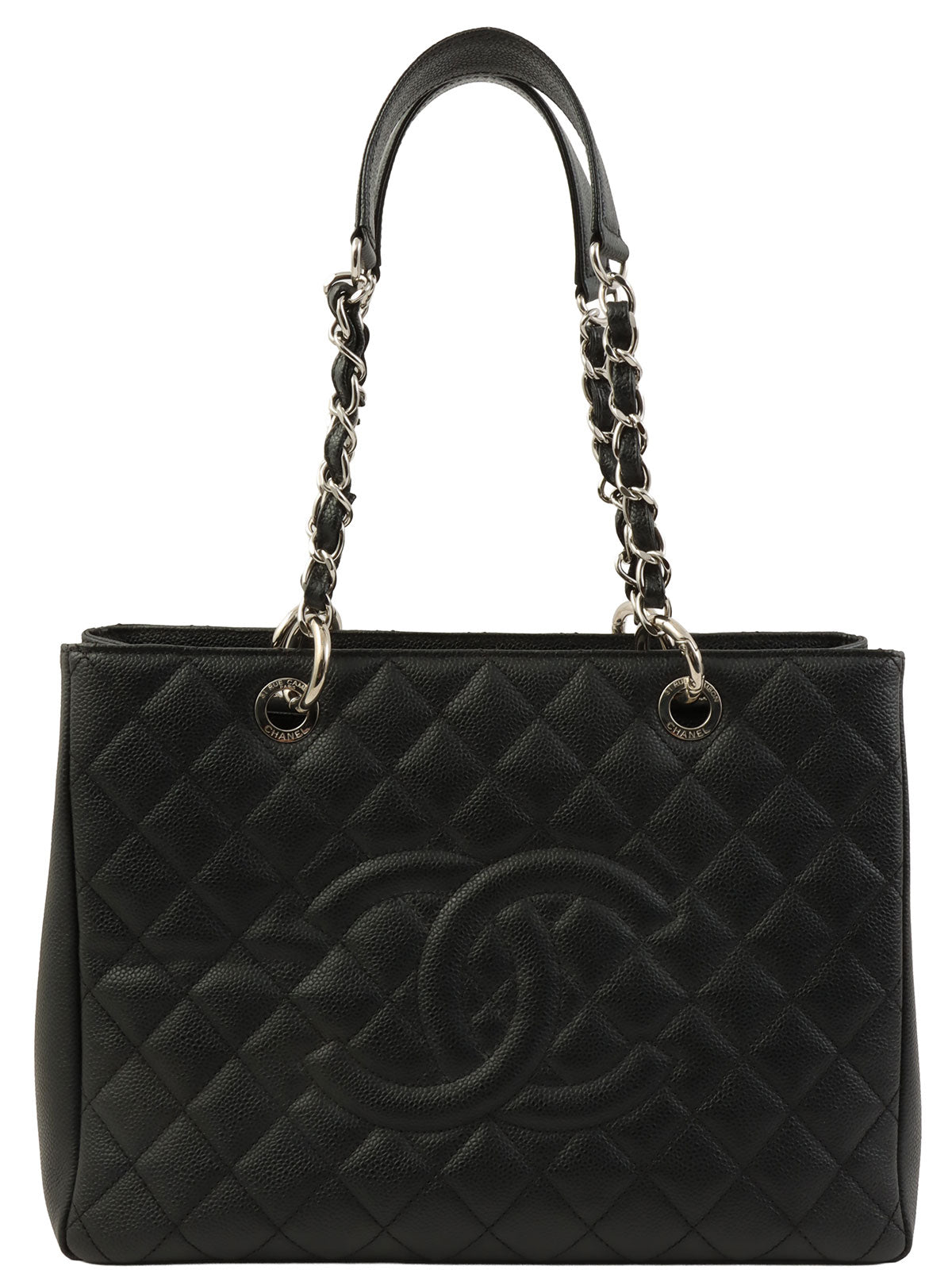2013 Caviar Skin CC Mark Stitch Chain Tote Bag Black
