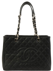 2013 Caviar Skin CC Mark Stitch Chain Tote Bag Black