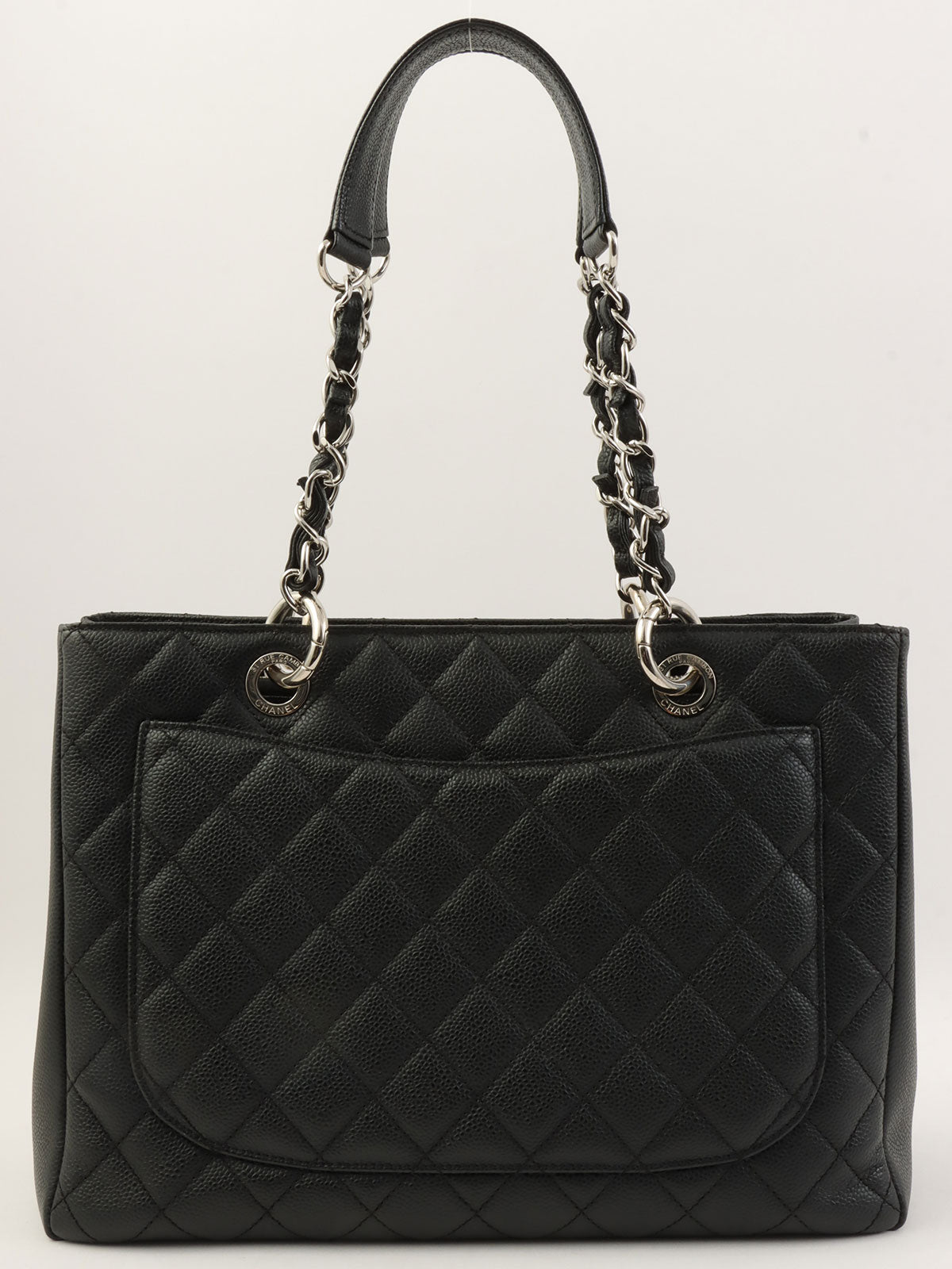 2013年頃製 キャビアスキンCCマークステッチチェーントートバッグ ブラック