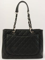 2013年頃製 キャビアスキンCCマークステッチチェーントートバッグ ブラック