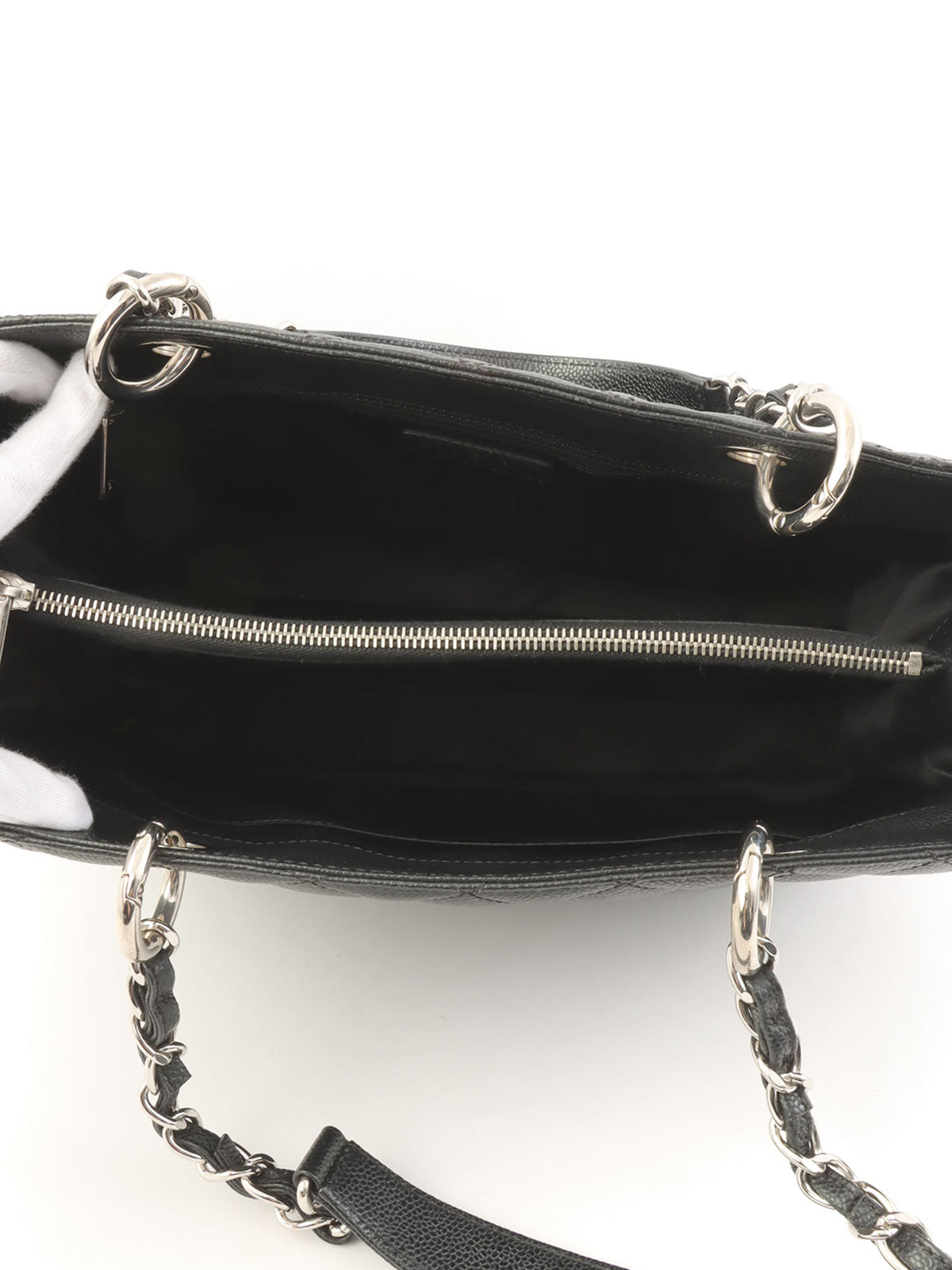 2013 Caviar Skin CC Mark Stitch Chain Tote Bag Black