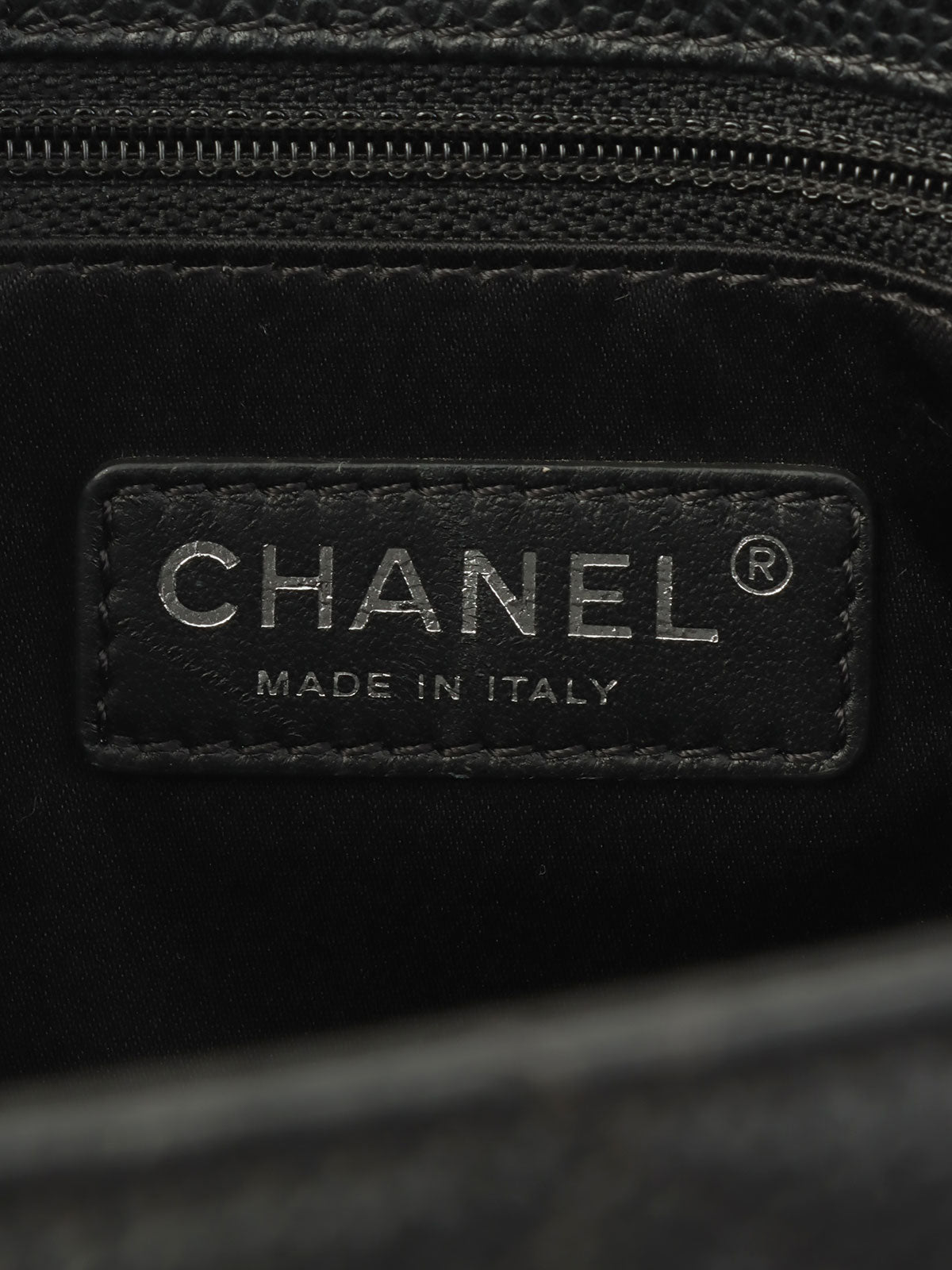 2013 Caviar Skin CC Mark Stitch Chain Tote Bag Black