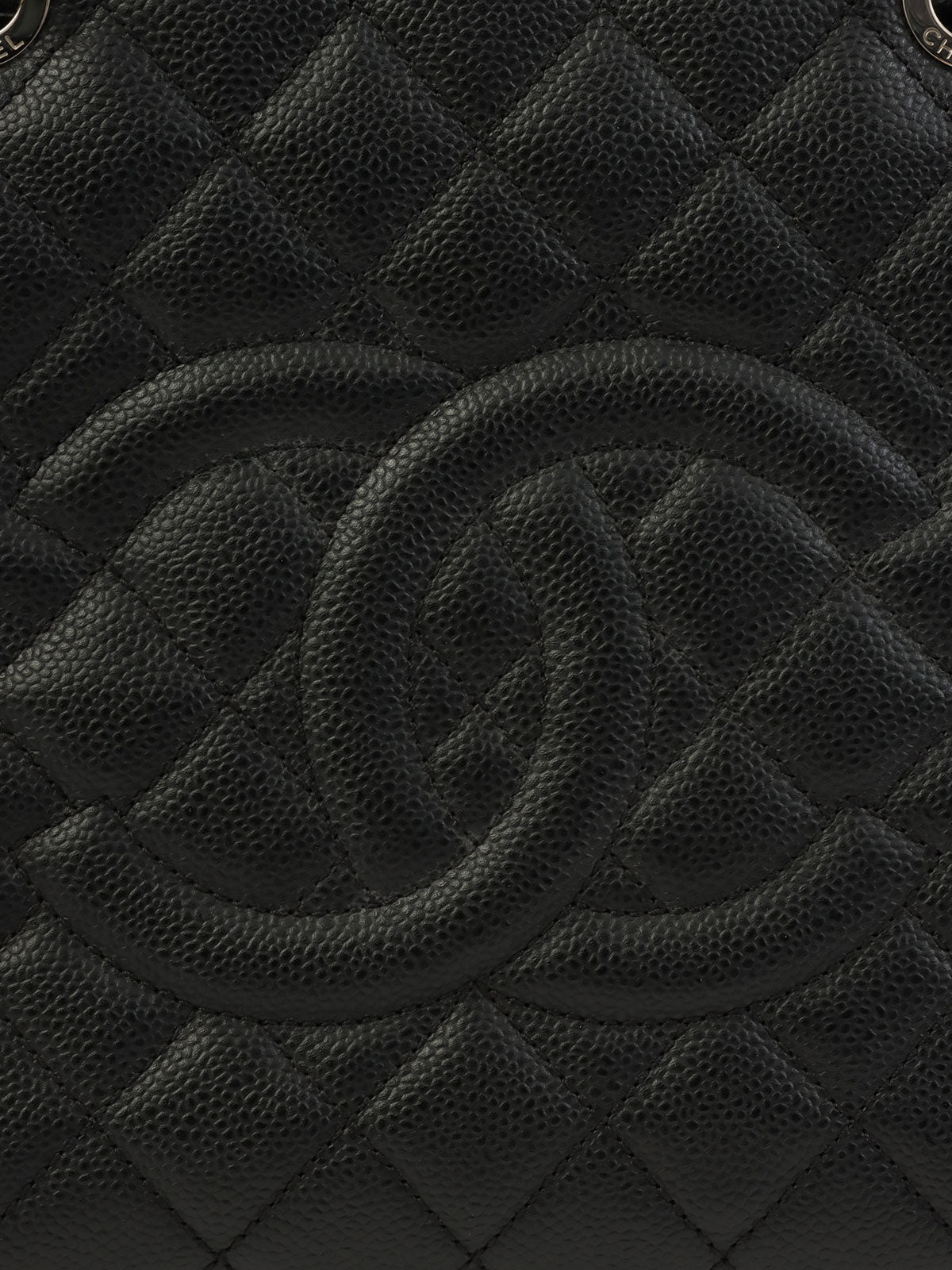 2013 Caviar Skin CC Mark Stitch Chain Tote Bag Black