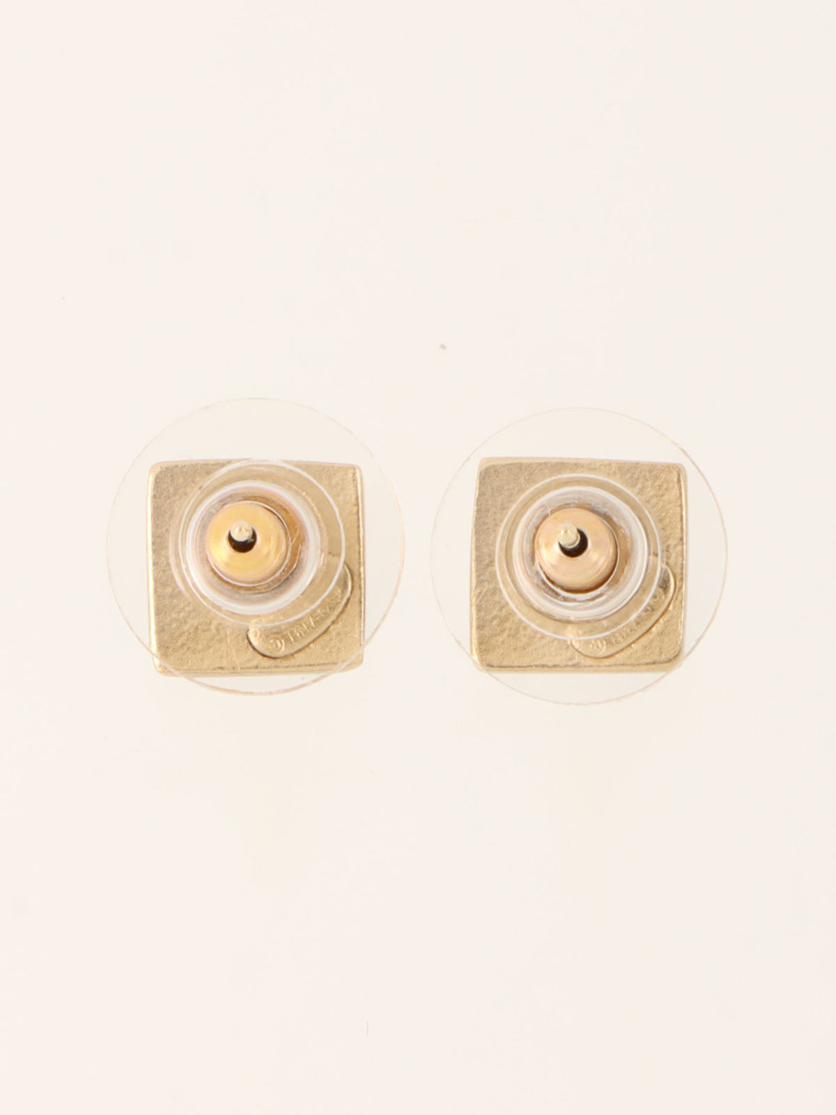 2002 Mini Square CC Turn Lock Earrings, Gold