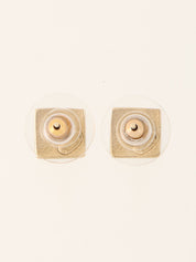 2002 Mini Square CC Turn Lock Earrings, Gold
