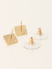 2002 Mini Square CC Turn Lock Earrings, Gold