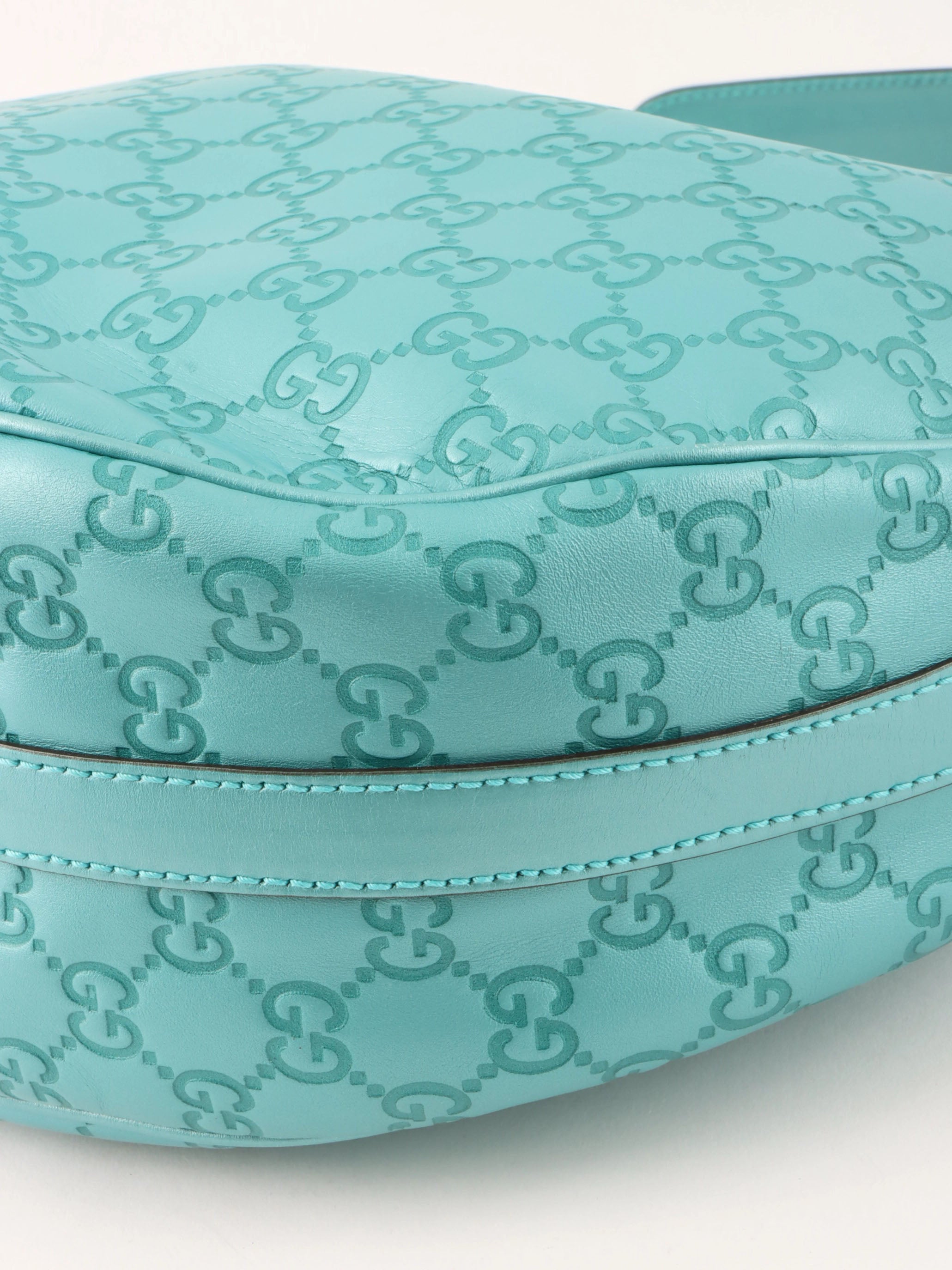 GG Pattern Logo Plate One Shoulder Bag Turquoise Blue