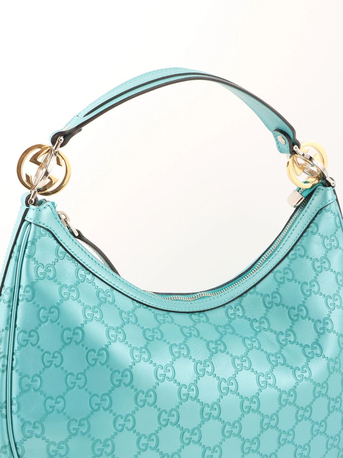 GG Pattern Logo Plate One Shoulder Bag Turquoise Blue