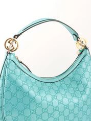 GG Pattern Logo Plate One Shoulder Bag Turquoise Blue