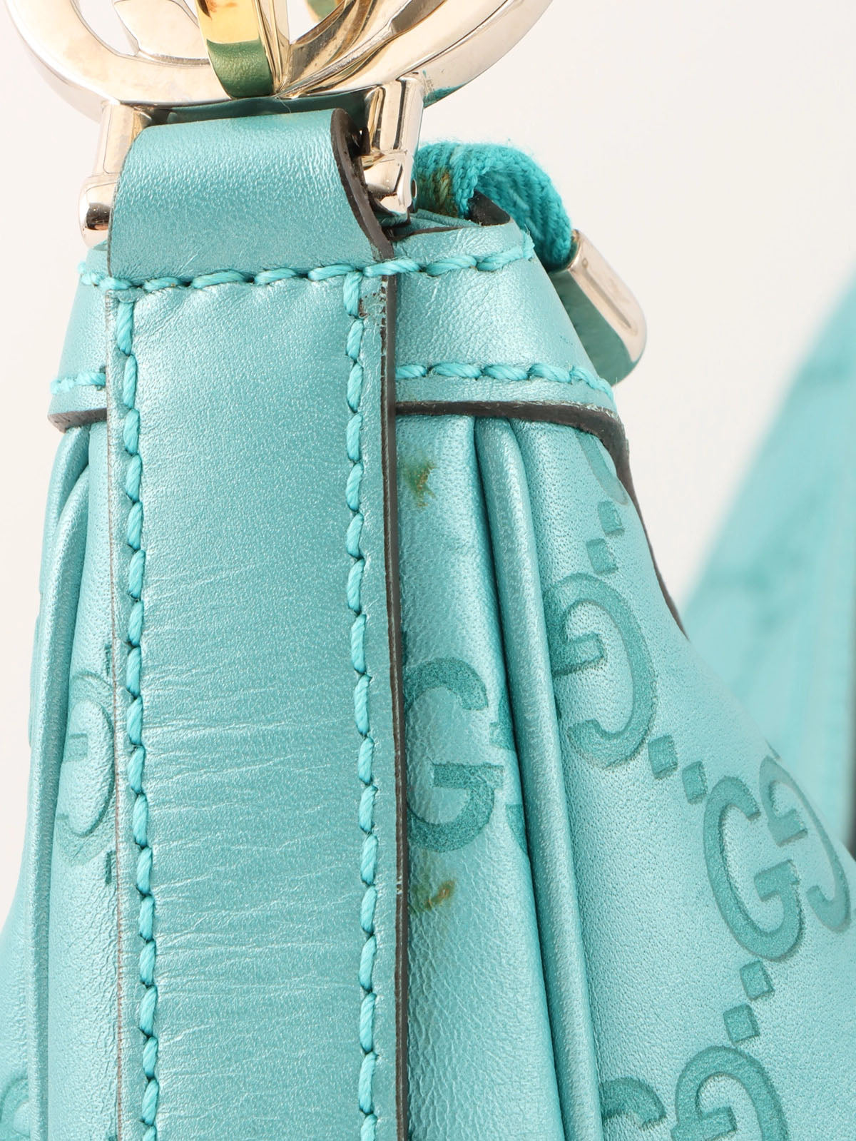 GG Pattern Logo Plate One Shoulder Bag Turquoise Blue