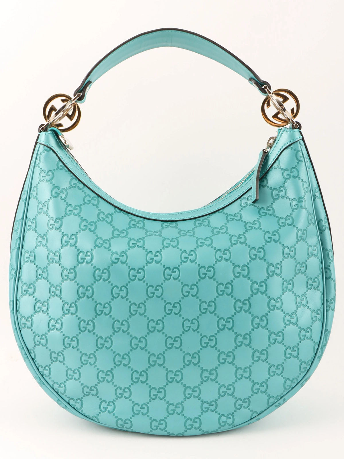 GG Pattern Logo Plate One Shoulder Bag Turquoise Blue