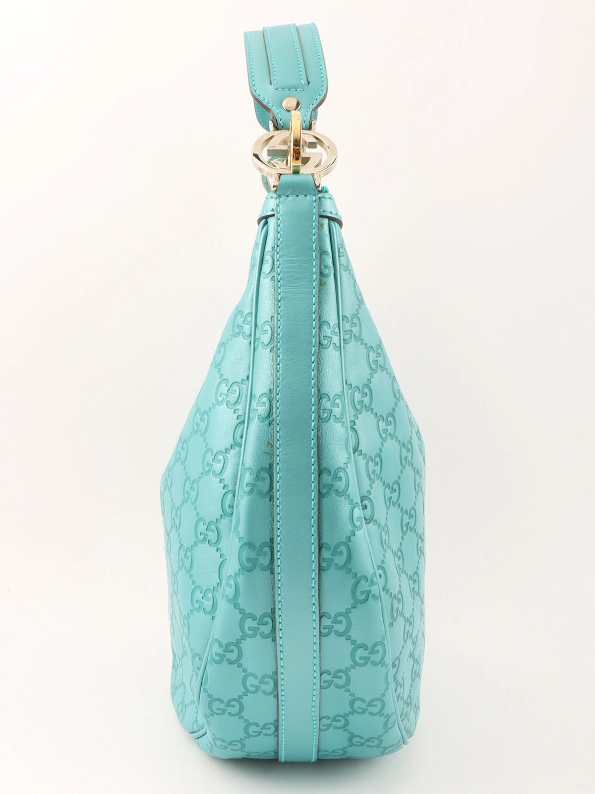 GG Pattern Logo Plate One Shoulder Bag Turquoise Blue