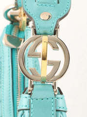 GG Pattern Logo Plate One Shoulder Bag Turquoise Blue