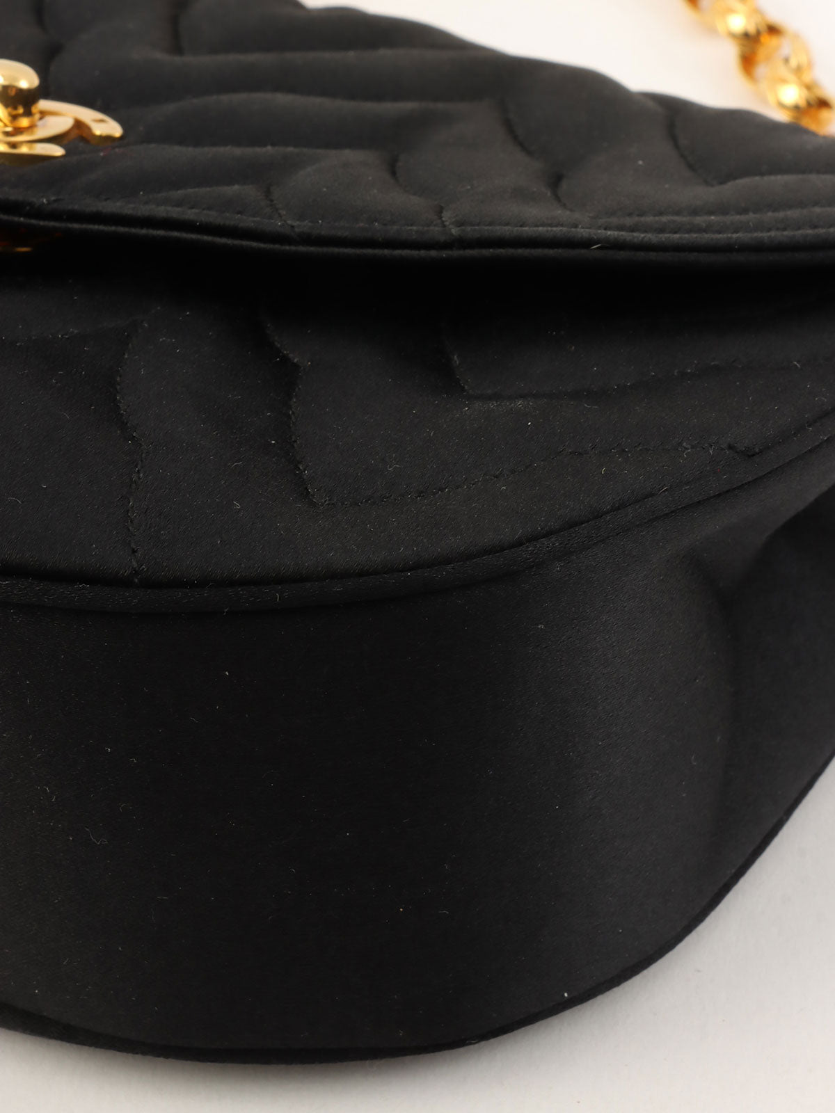 1990 Silk Satin Half Moon CC Turnlock Chain Shoulder Bag in Black