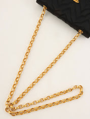 1990 Silk Satin Half Moon CC Turnlock Chain Shoulder Bag in Black