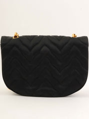 1990 Silk Satin Half Moon CC Turnlock Chain Shoulder Bag in Black