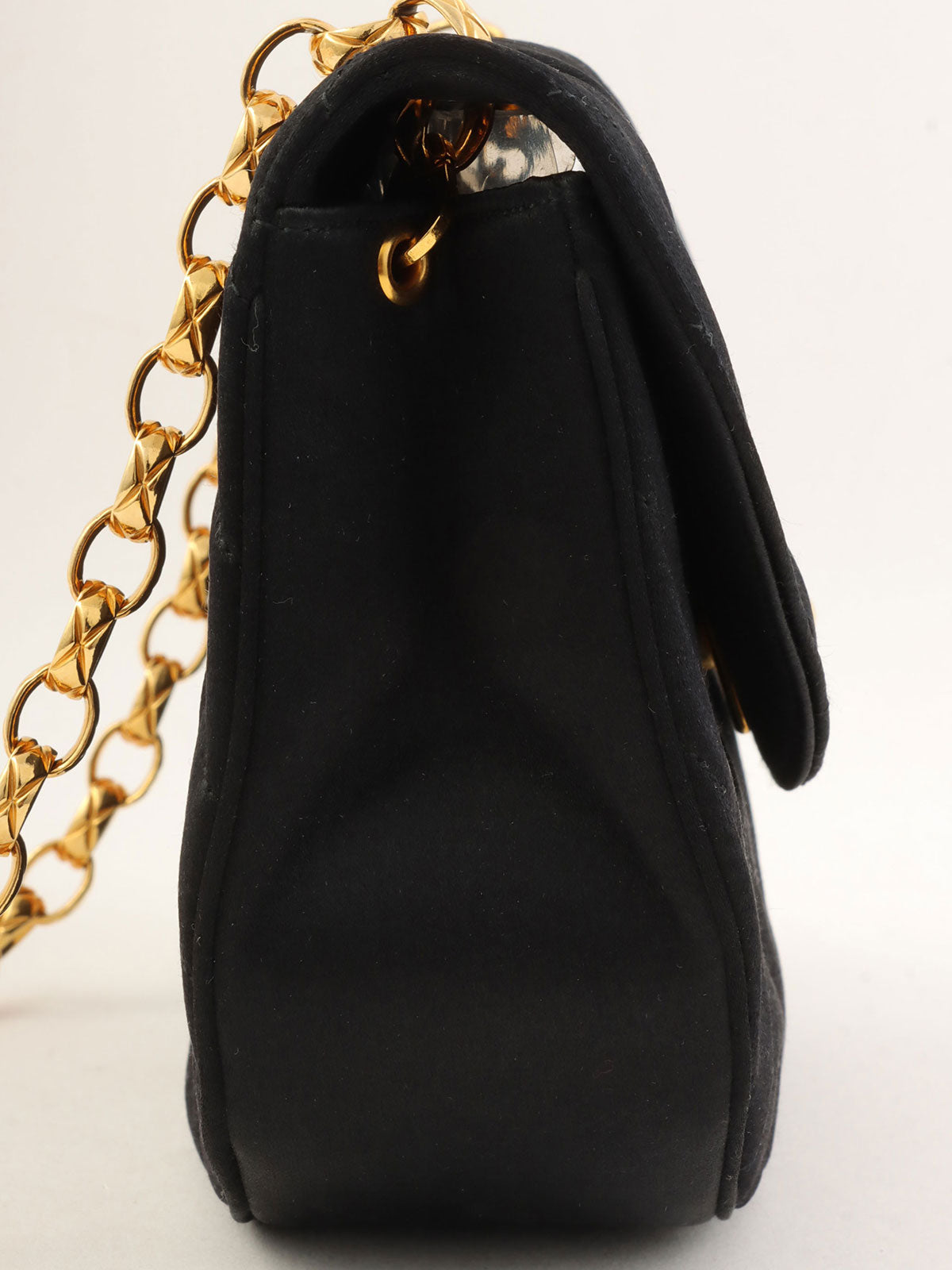 1990 Silk Satin Half Moon CC Turnlock Chain Shoulder Bag in Black