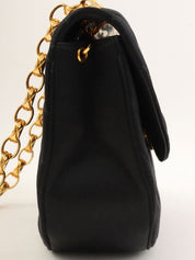 1990 Silk Satin Half Moon CC Turnlock Chain Shoulder Bag in Black