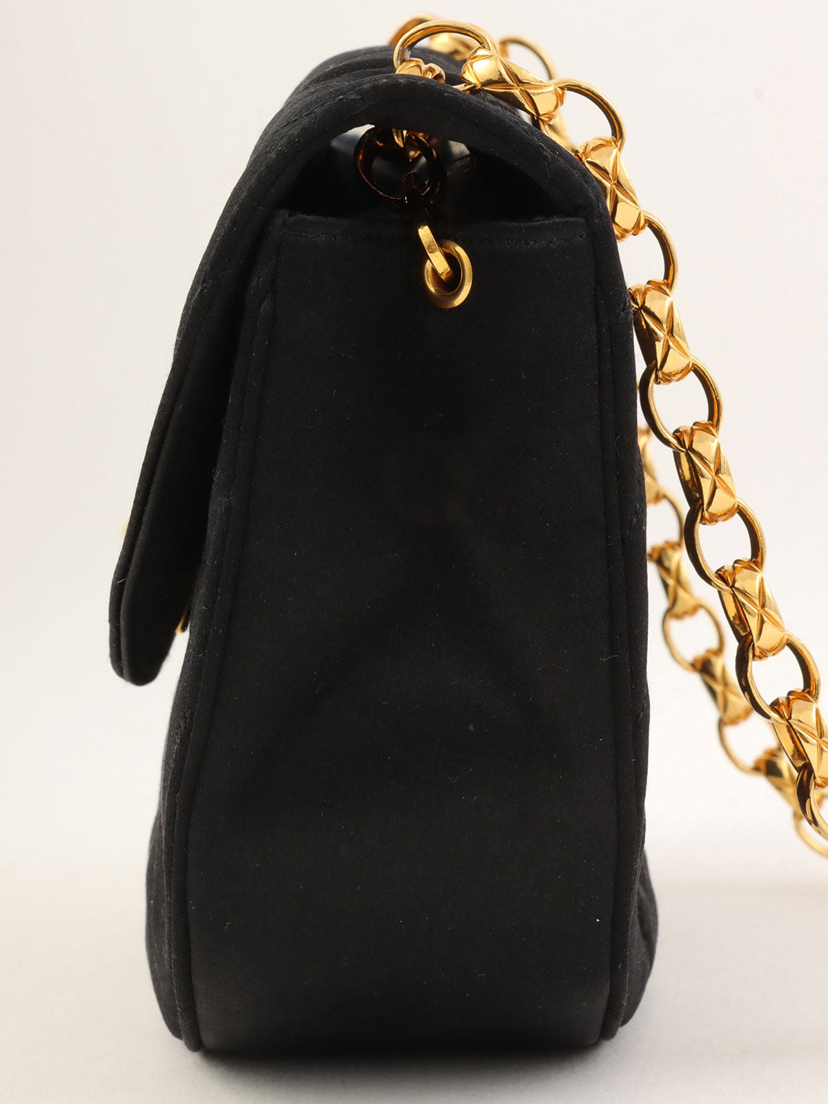 1990 Silk Satin Half Moon CC Turnlock Chain Shoulder Bag in Black