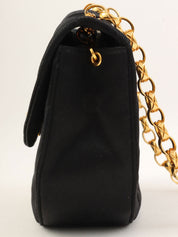 1990 Silk Satin Half Moon CC Turnlock Chain Shoulder Bag in Black