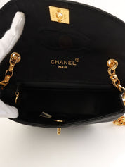 1990 Silk Satin Half Moon CC Turnlock Chain Shoulder Bag in Black