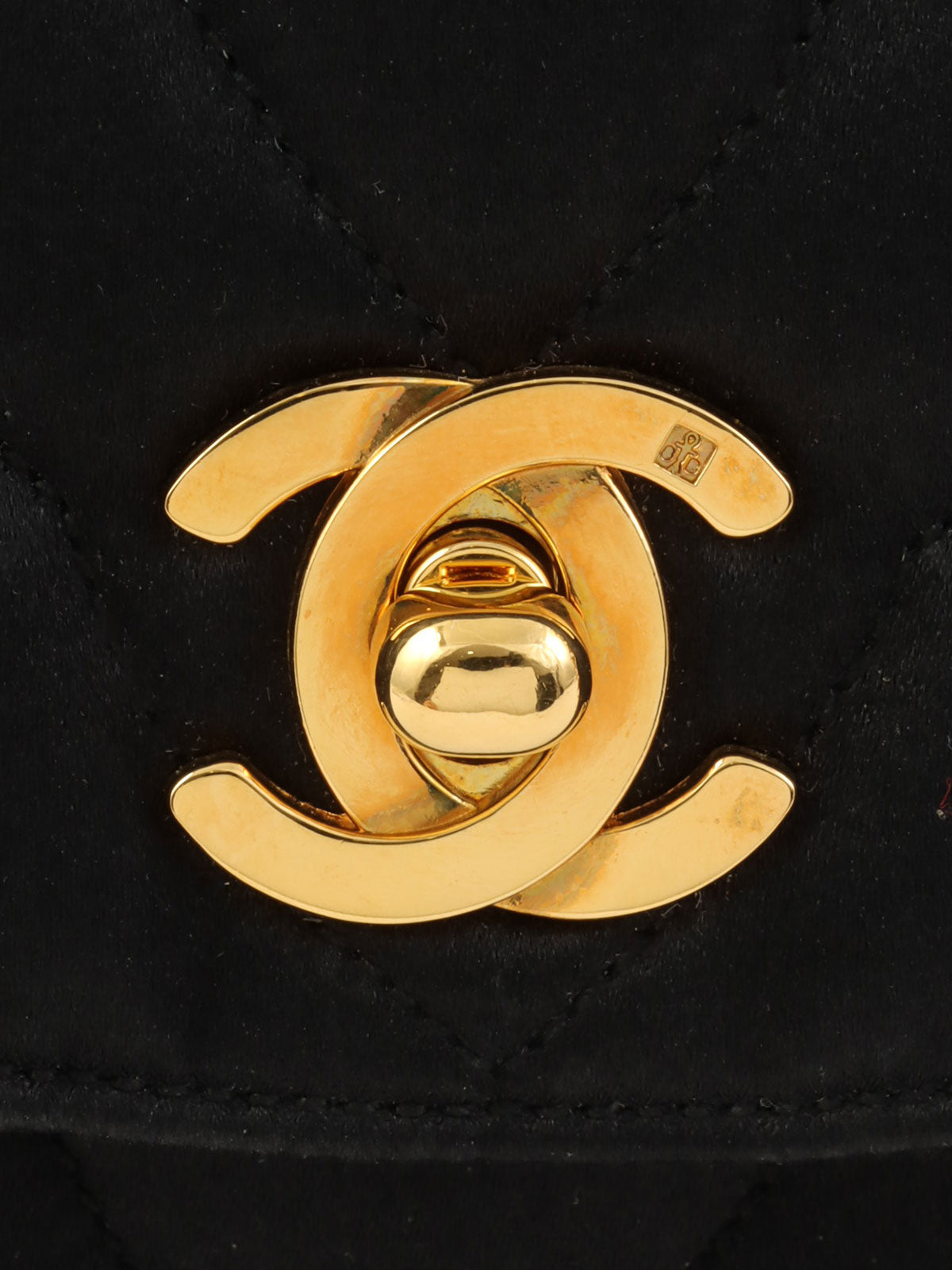 1990 Silk Satin Half Moon CC Turnlock Chain Shoulder Bag in Black