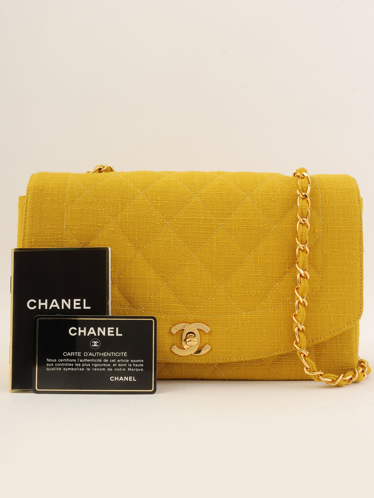 1992 Cotton Diana Flap Chain Bag, 25cm, Yellow