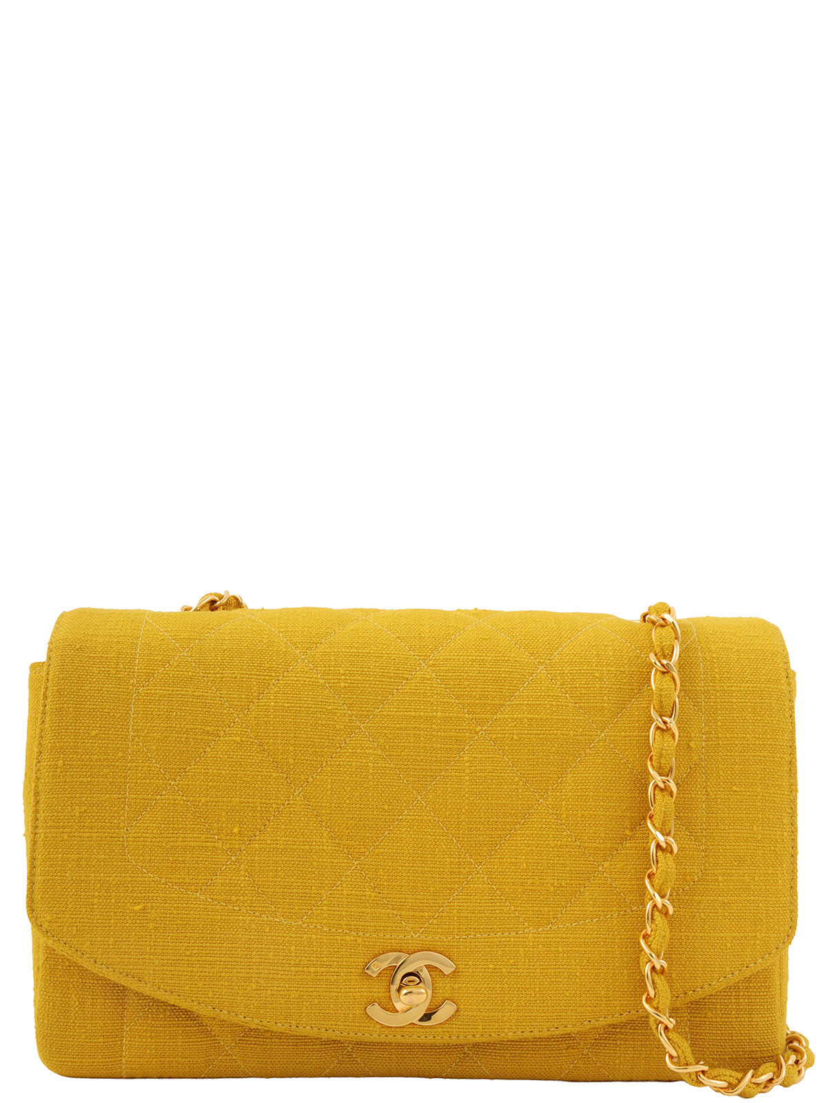 1992 Cotton Diana Flap Chain Bag, 25cm, Yellow