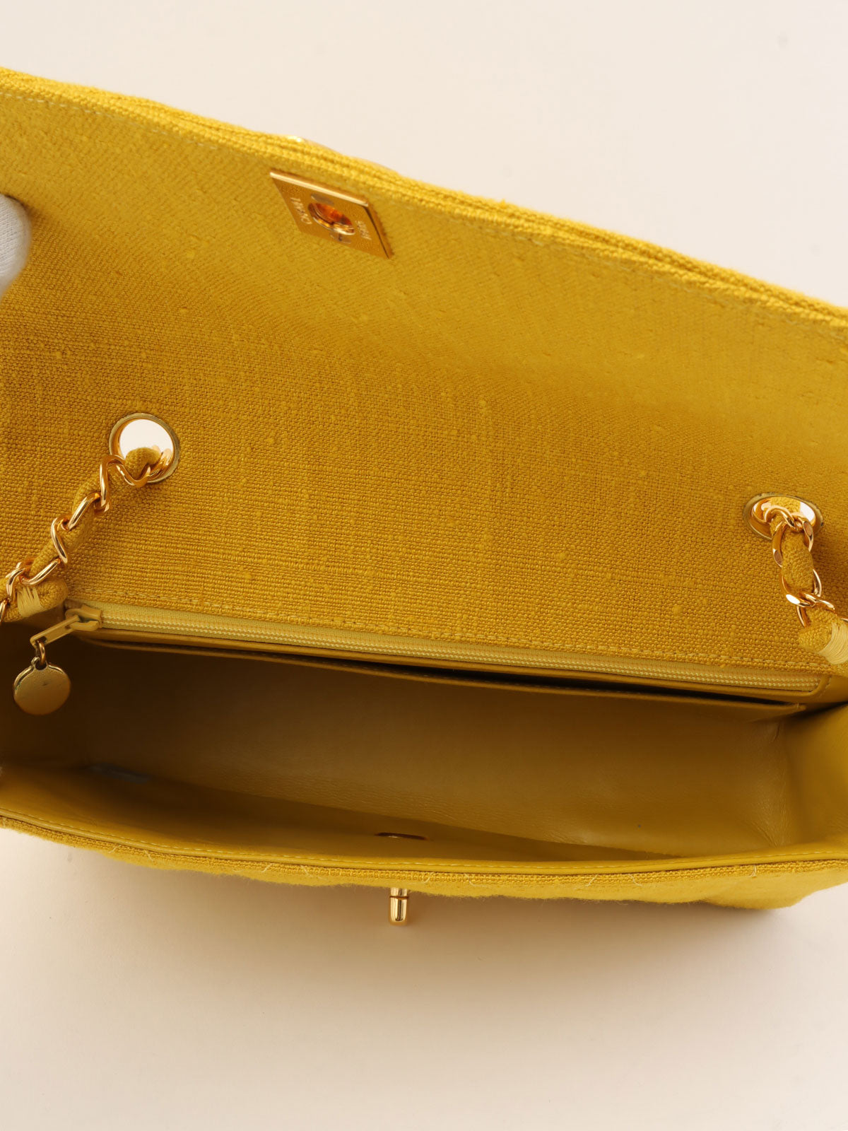 1992年頃製 コットンダイアナフラップチェーンバッグ25cm イエロー