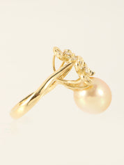 18Kダイヤモンドパールフラワーモチーフリング ゴールド
