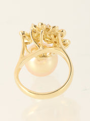 18Kダイヤモンドパールフラワーモチーフリング ゴールド