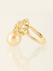 18Kダイヤモンドパールフラワーモチーフリング ゴールド