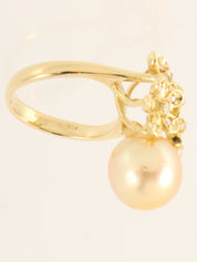 18Kダイヤモンドパールフラワーモチーフリング ゴールド