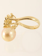 18Kダイヤモンドパールフラワーモチーフリング ゴールド