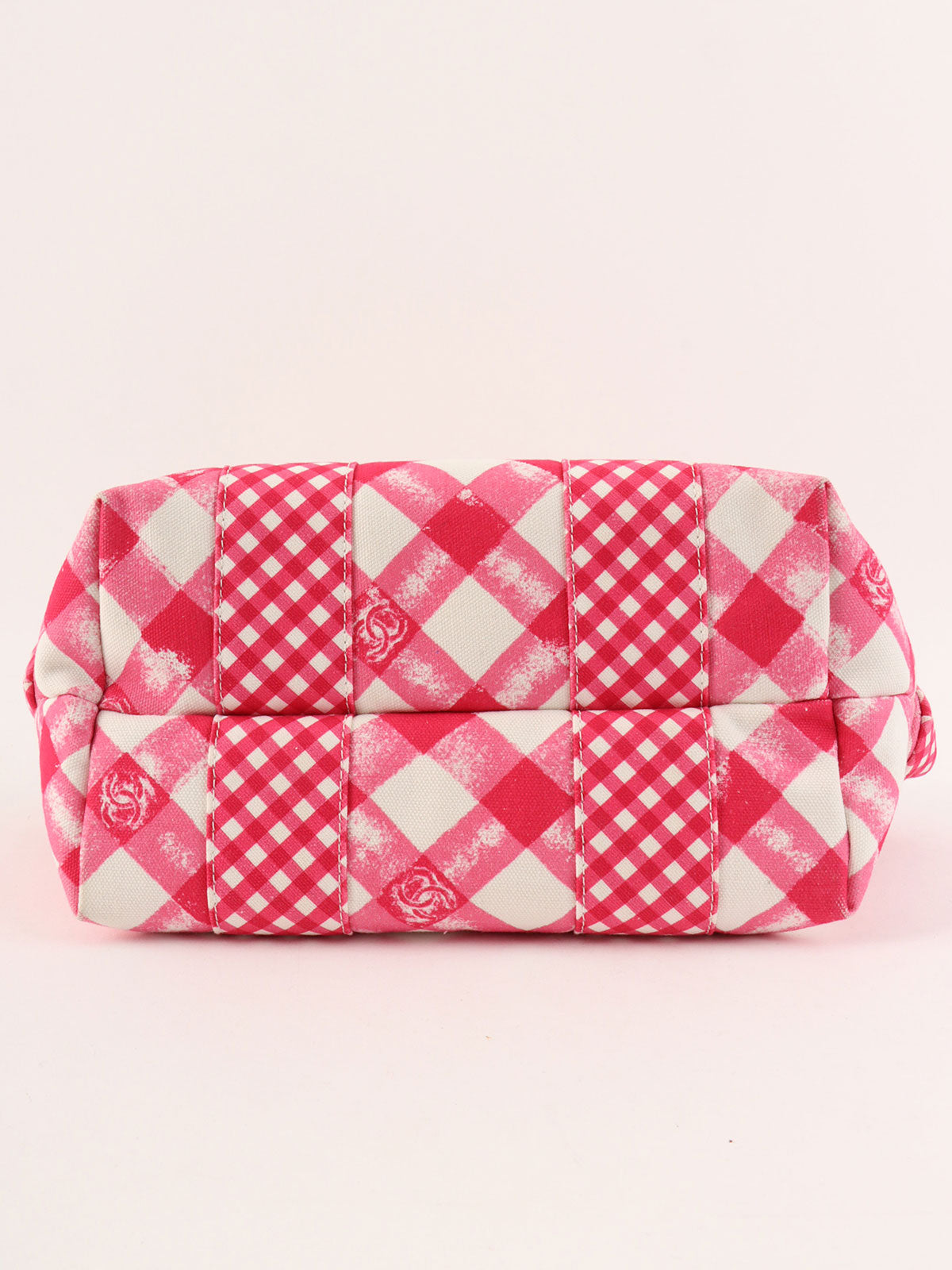 2010年頃製 キャンバスギンガムチェックサークルCCマークハンドバッグ ピンク/ホワイト