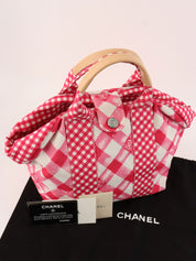2010 Canvas Gingham Check Circle CC Mark Handbag in Pink/White
