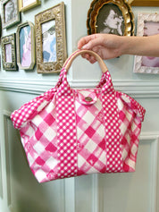 2010 Canvas Gingham Check Circle CC Mark Handbag in Pink/White