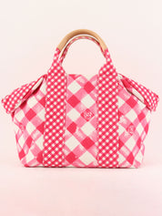 2010年頃製 キャンバスギンガムチェックサークルCCマークハンドバッグ ピンク/ホワイト