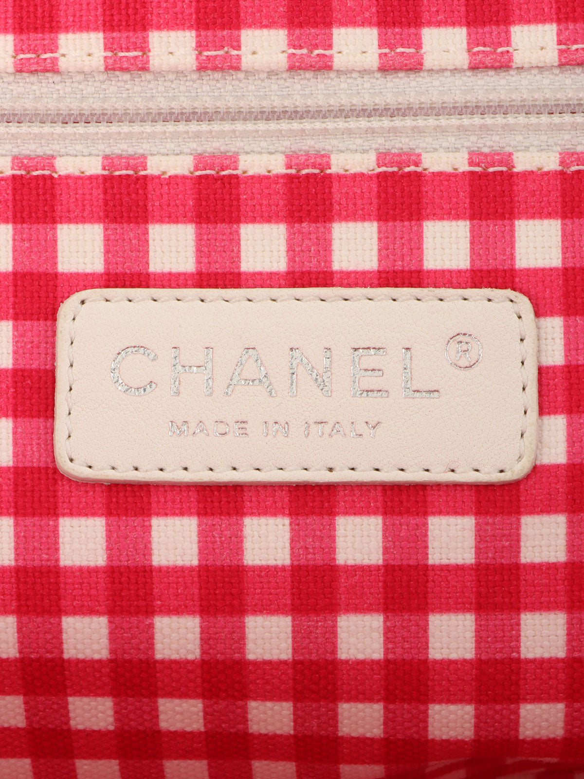 2010 Canvas Gingham Check Circle CC Mark Handbag in Pink/White