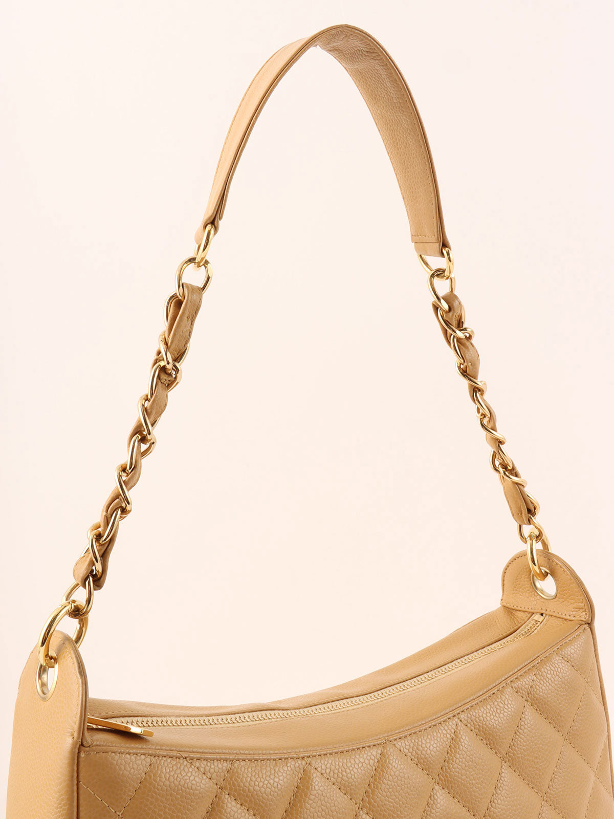 2003 Caviar Skin CC Mark Stitch Shoulder Bag, Beige
