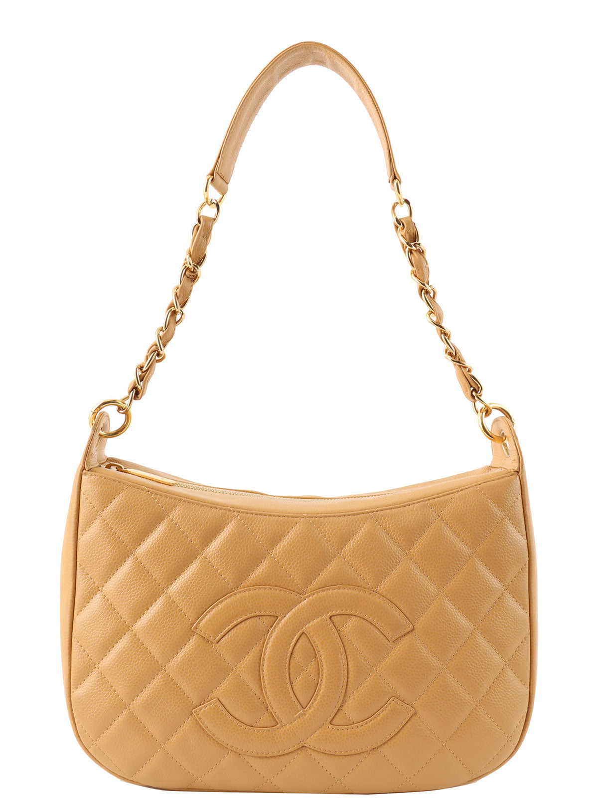 2003 Caviar Skin CC Mark Stitch Shoulder Bag, Beige