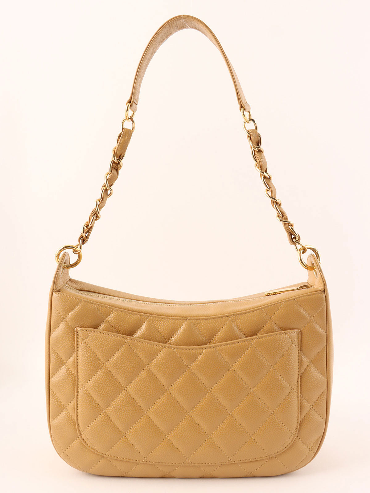2003 Caviar Skin CC Mark Stitch Shoulder Bag, Beige
