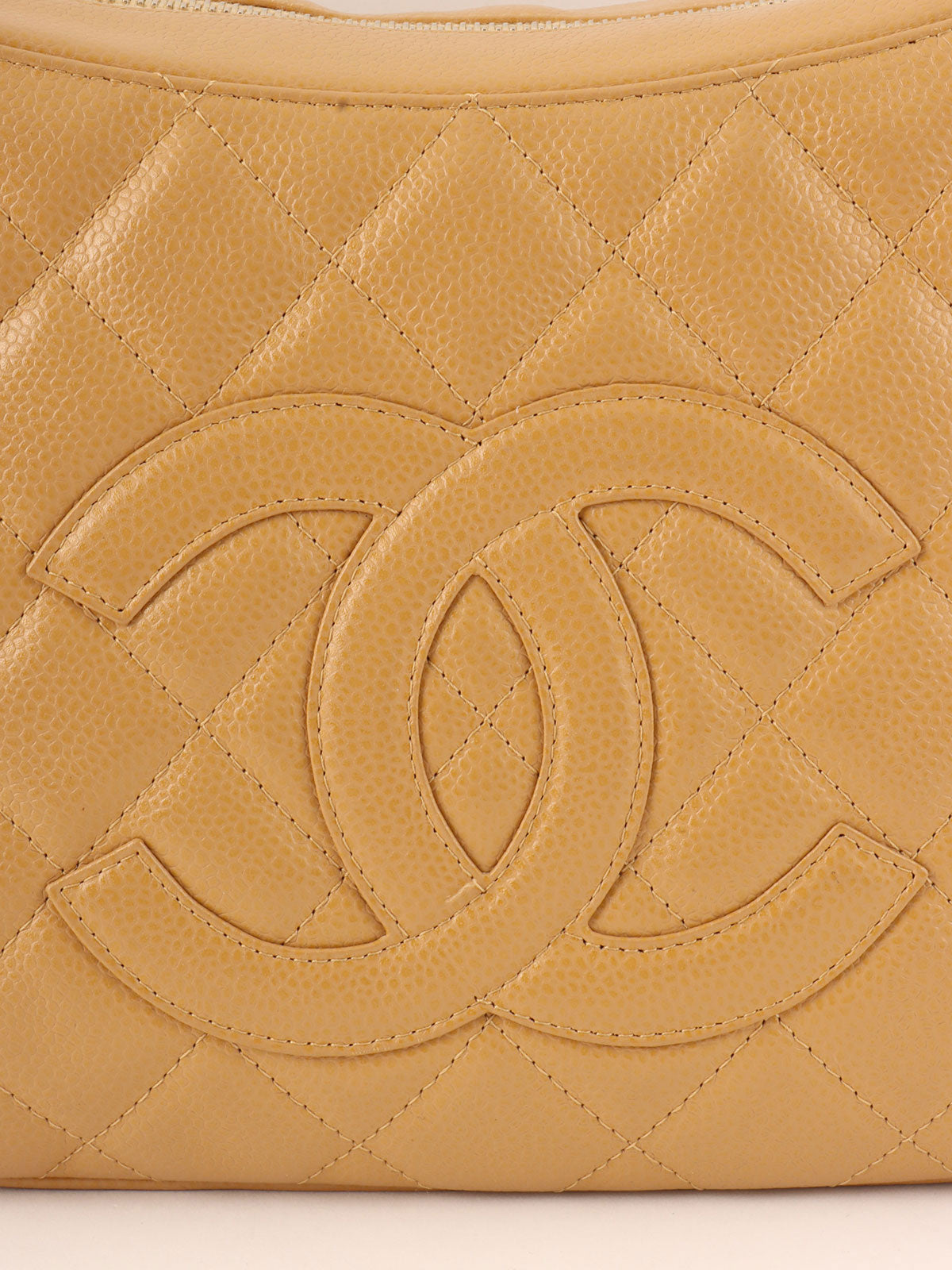 2003 Caviar Skin CC Mark Stitch Shoulder Bag, Beige