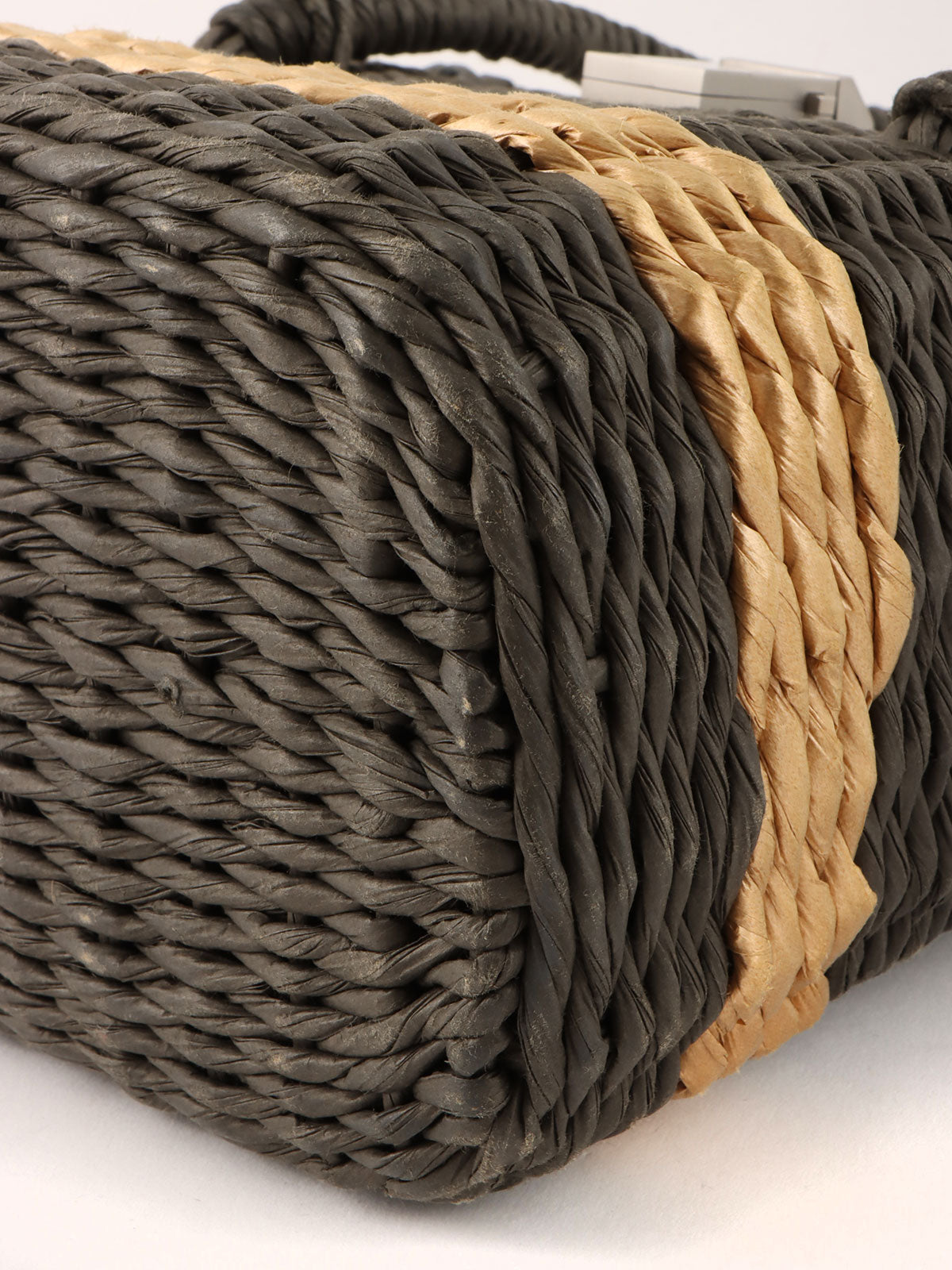1998 Straw Logo Plate Handbag Gray/Beige